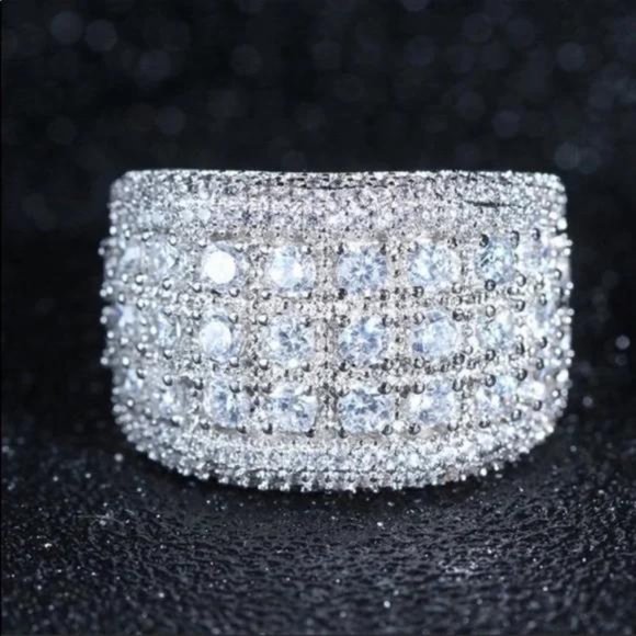 NEW WIDE PAVE BAND 925 STERLING SILVER RING - Picture 3 of 7